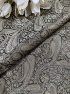 Elegant Black Banarasi Silk Soft Brocade Flower Design Fabric ( 1 Mtr ) - Luxurion World