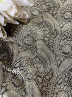 Elegant Black Banarasi Silk Soft Brocade Flower Design Fabric ( 1 Mtr ) - Luxurion World