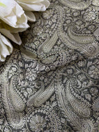 Elegant Black Banarasi Silk Soft Brocade Flower Design Fabric ( 1 Mtr ) - Luxurion World