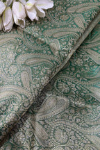 Green Banarasi Silk Soft Brocade Flower Design Fabric ( 2.5 Mtr ) - Luxurion World