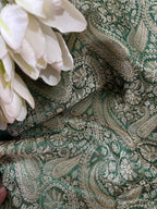 Green Banarasi Silk Soft Brocade Flower Design Fabric ( 2.5 Mtr ) - Luxurion World