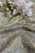 Green Banarasi Silk Brocade Fabric Flower Design ( 1 Mtr )