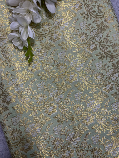 IF1B1MI626101001 Green Banarasi Silk Brocade Flower Design Fabric