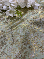 Green Banarasi Silk Brocade Fabric Flower Design ( 1 Mtr )