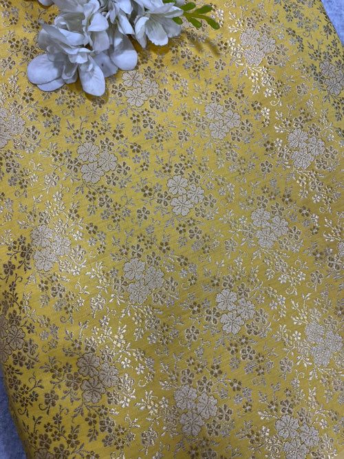 IF1B1MI626101002 Yellow Banarasi Silk Brocade Flower Design Fabric