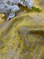 Yellow Banarasi Silk Brocade Flower Design Fabric