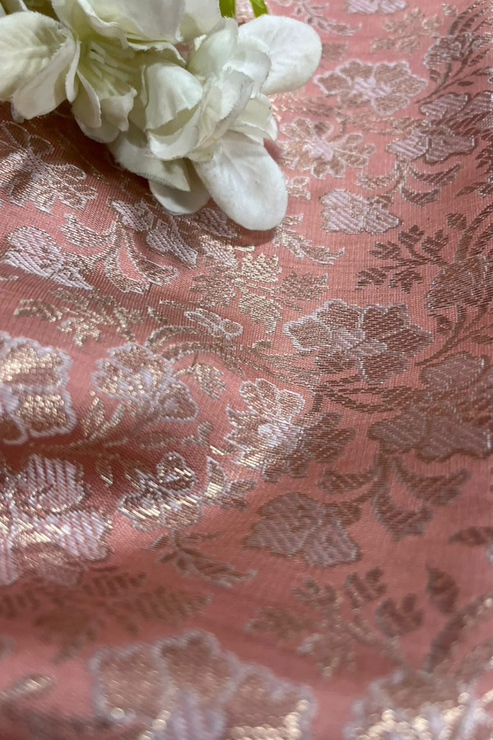 Pink Banarasi Silk Brocade Fabric Flower Design ( 1 Mtr )