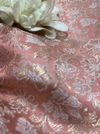 Pink Banarasi Silk Brocade Fabric Flower Design ( 1 Mtr )