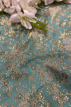 Blue Banarasi Silk Brocade Fabric Flower Design ( 1 Mtr )
