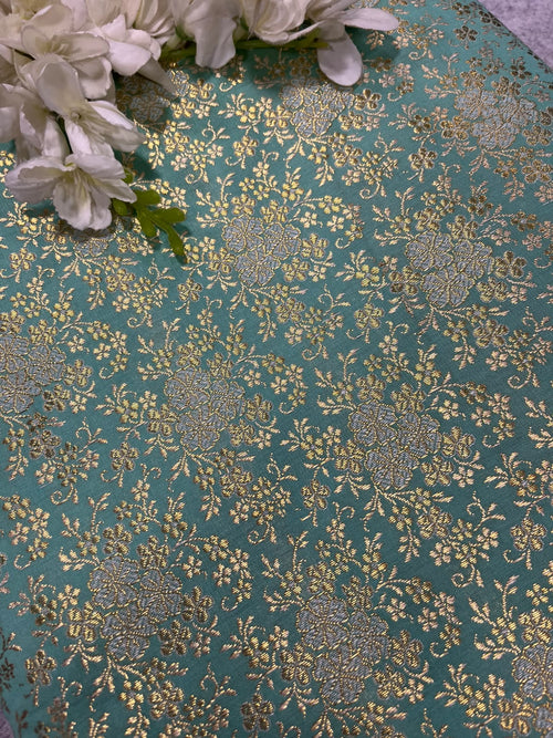 IF1B1MI626101004 Blue Banarasi Silk Brocade Flower Design Fabric