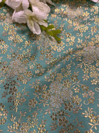Blue Banarasi Silk Brocade Fabric Flower Design ( 1 Mtr )