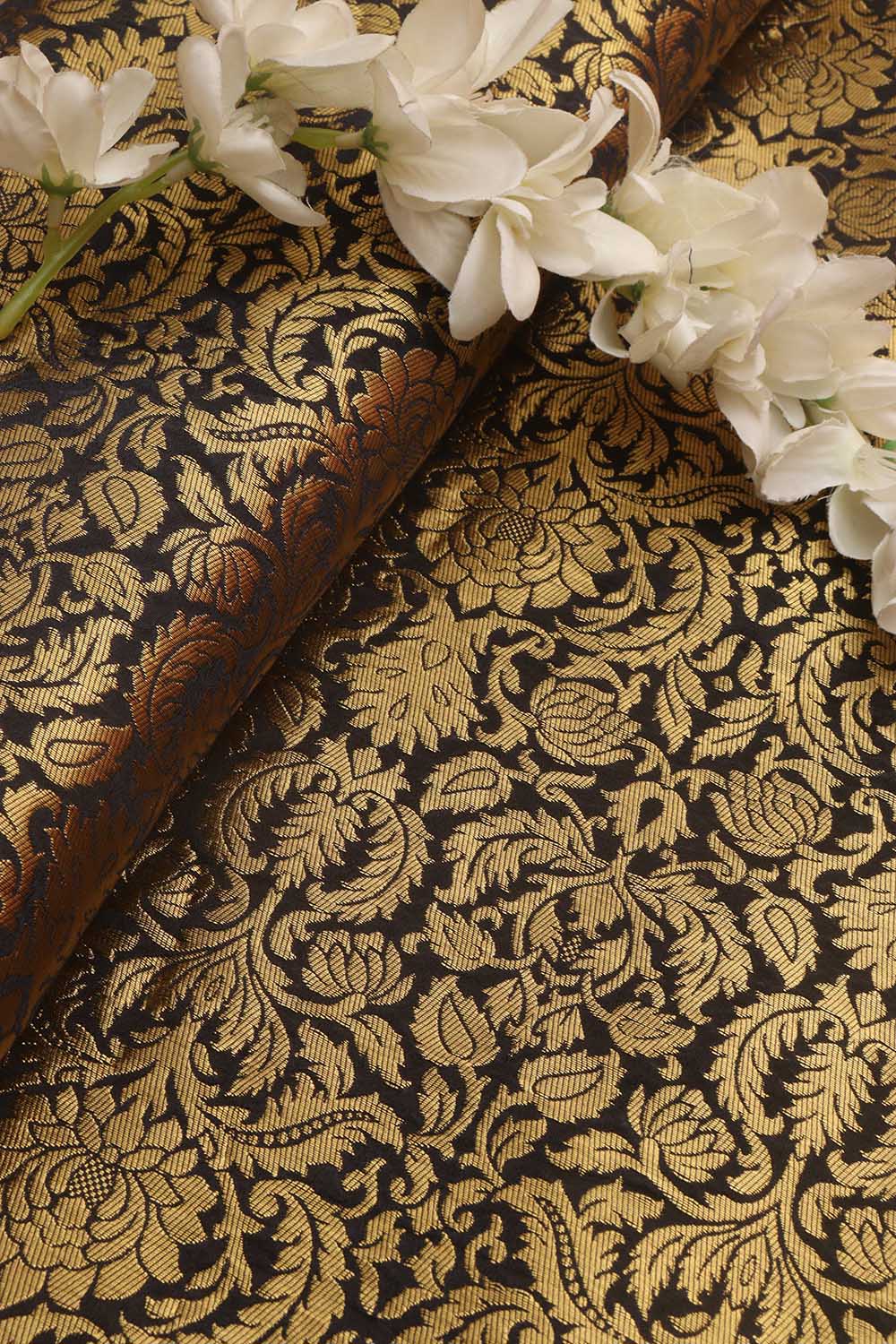 Black Banarasi Silk Brocade Fabric ( 0.5 Mtr ) - Luxurion World