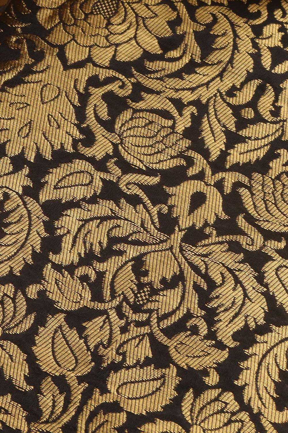Black Banarasi Silk Brocade Fabric ( 0.5 Mtr ) - Luxurion World