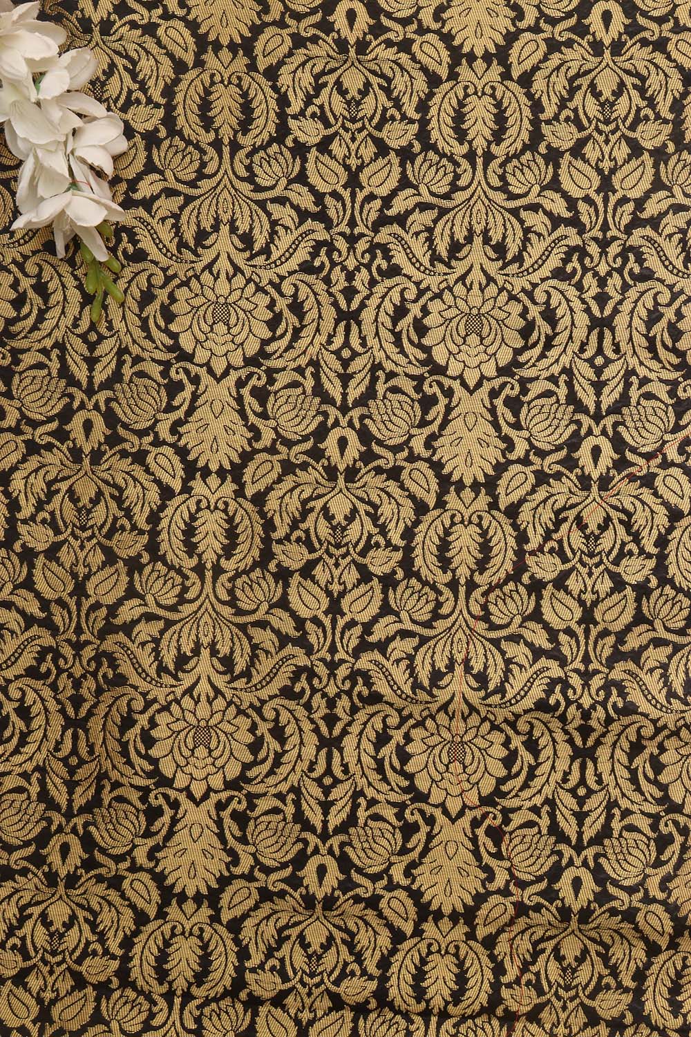 Black Banarasi Silk Brocade Fabric ( 1 Mtr )