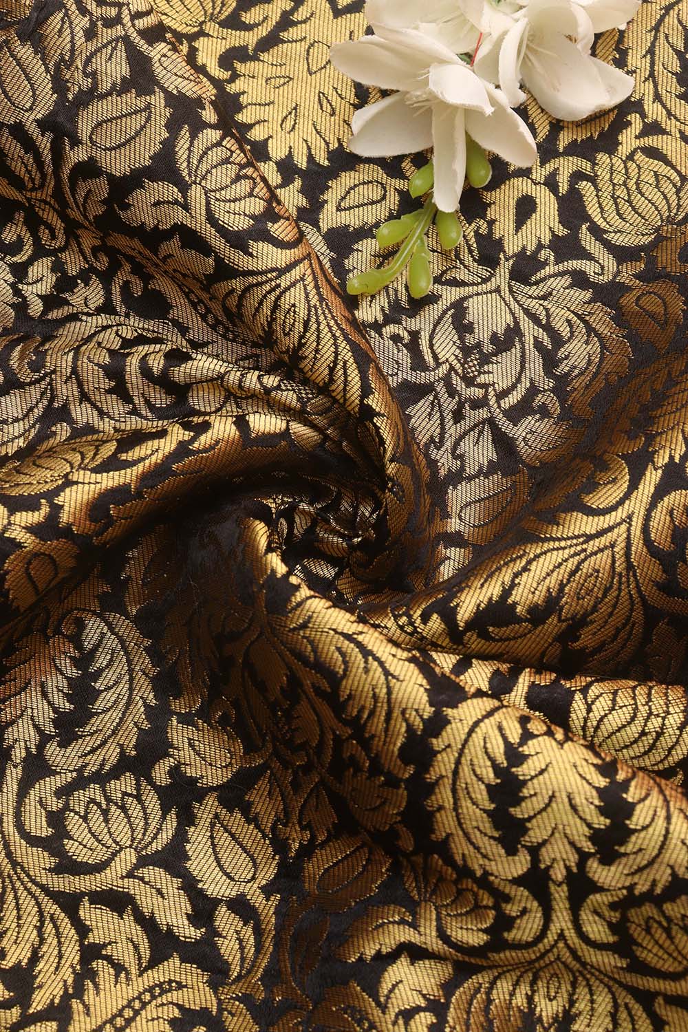 Black Banarasi Silk Brocade Fabric ( 1 Mtr ) - Luxurion World
