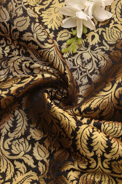 Black Banarasi Silk Brocade Fabric ( 1 Mtr )