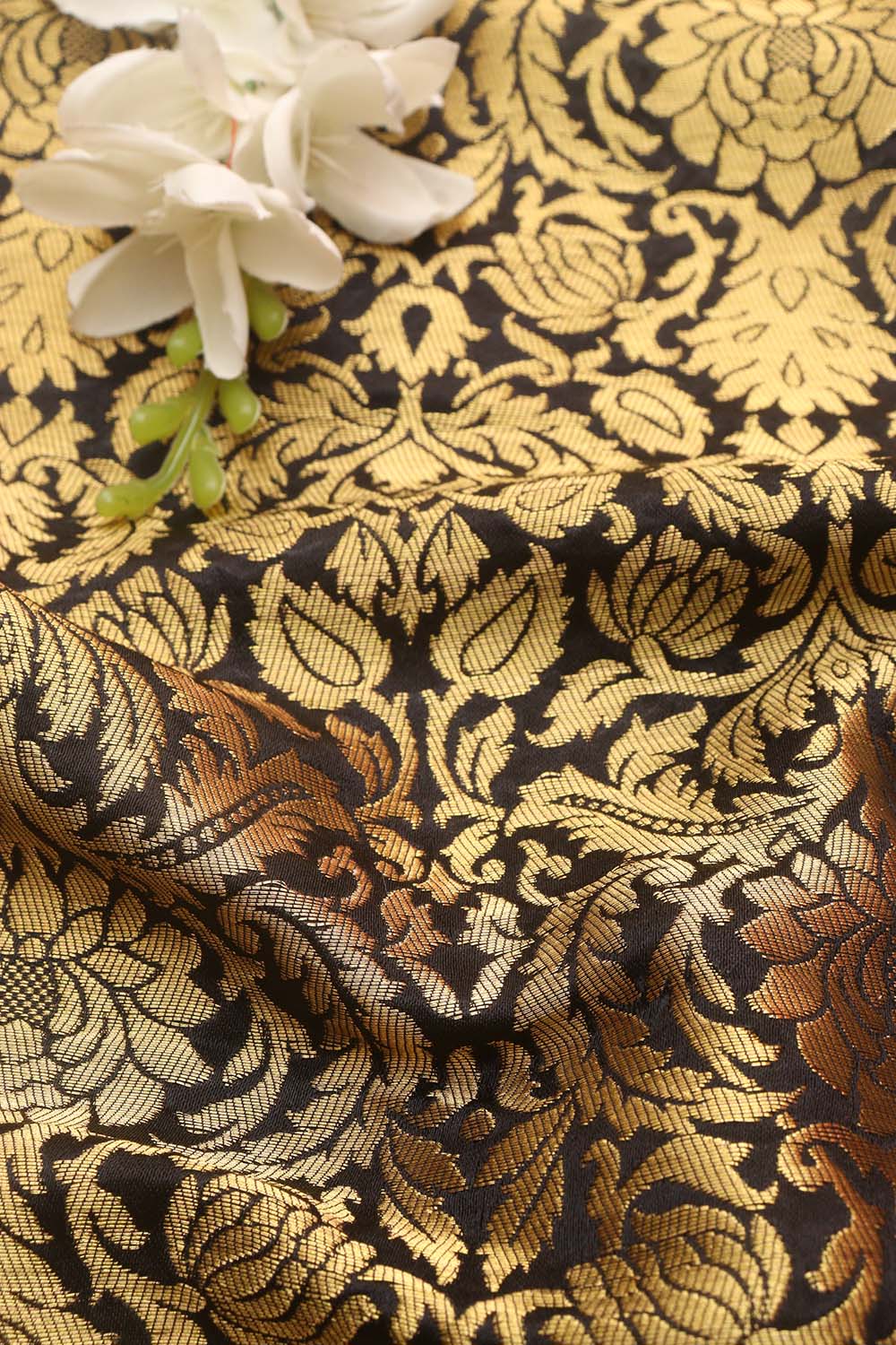 Black Banarasi Silk Brocade Fabric ( 0.5 Mtr ) - Luxurion World