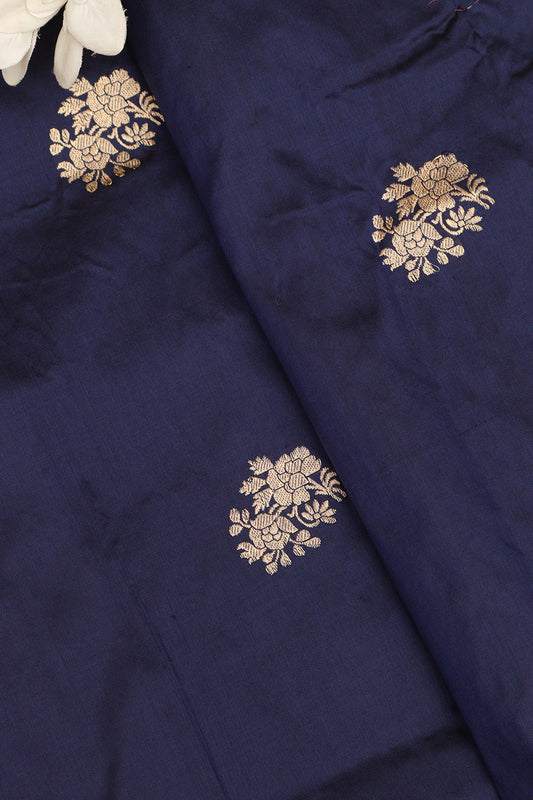 Blue Banarasi Handloom Pure Katan Silk Fabric ( 1 Mtr  )