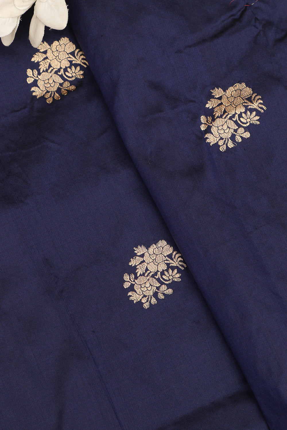 Blue Banarasi Handloom Pure Katan Silk Fabric ( 1 Mtr  ) - Luxurion World