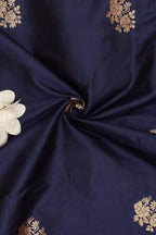Blue Banarasi Handloom Pure Katan Silk Fabric ( 1 Mtr  ) - Luxurion World