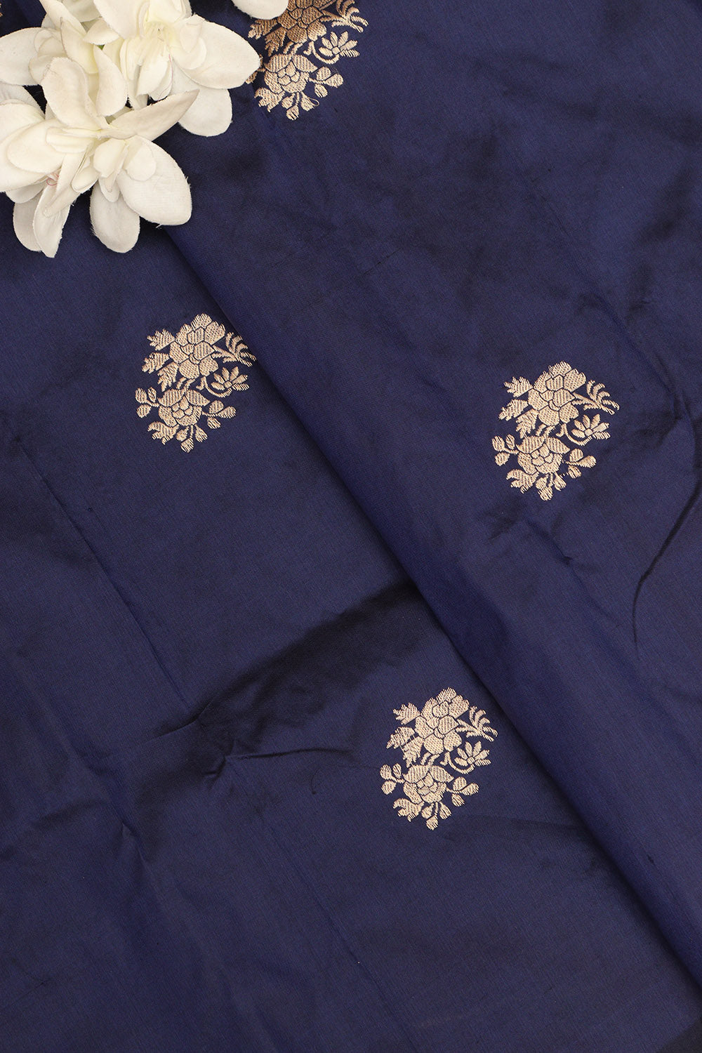 Blue Banarasi Handloom Pure Katan Silk Fabric ( 1 Mtr  ) - Luxurion World