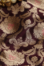 Exquisite Maroon Banarasi Handloom Katan Silk Fabric ( 1 Mtr ) - Luxurion World