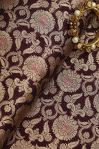Exquisite Maroon Banarasi Handloom Katan Silk Fabric ( 1 Mtr ) - Luxurion World