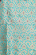Blue Banarasi Pure Katan Silk Fabric - Luxurious Elegance ( 1 Mtr ) - Luxurion World