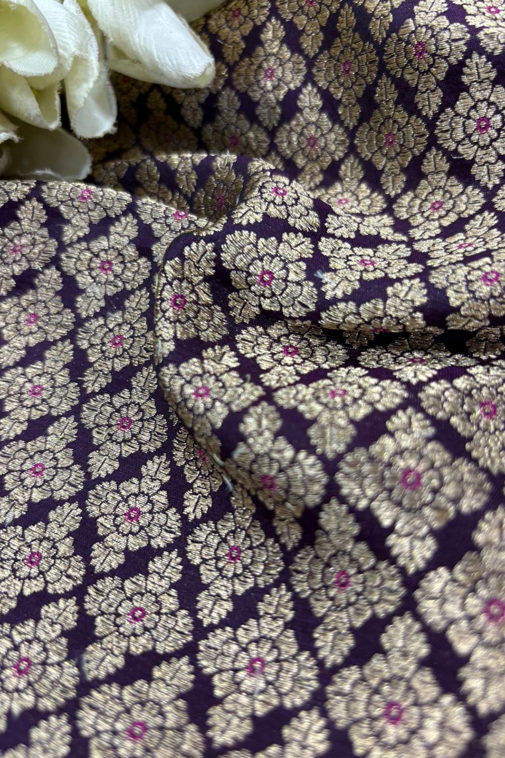 Maroon Banarasi Handloom Pure Katan Silk Fabric