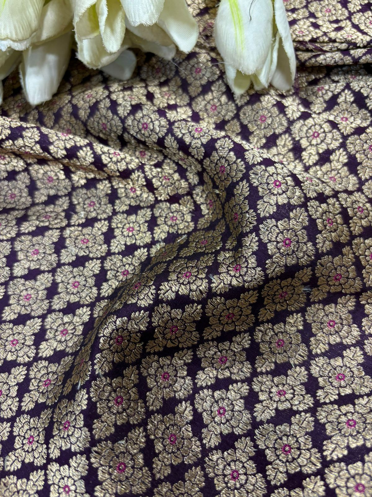 Maroon Banarasi Handloom Pure Katan Silk Fabric