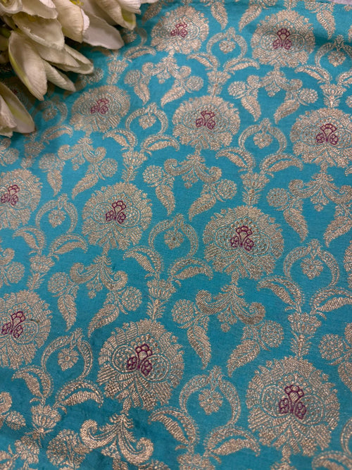 Blue Banarasi Pure Katan Silk Fabric - Luxurious Elegance IF1B1RE26062502