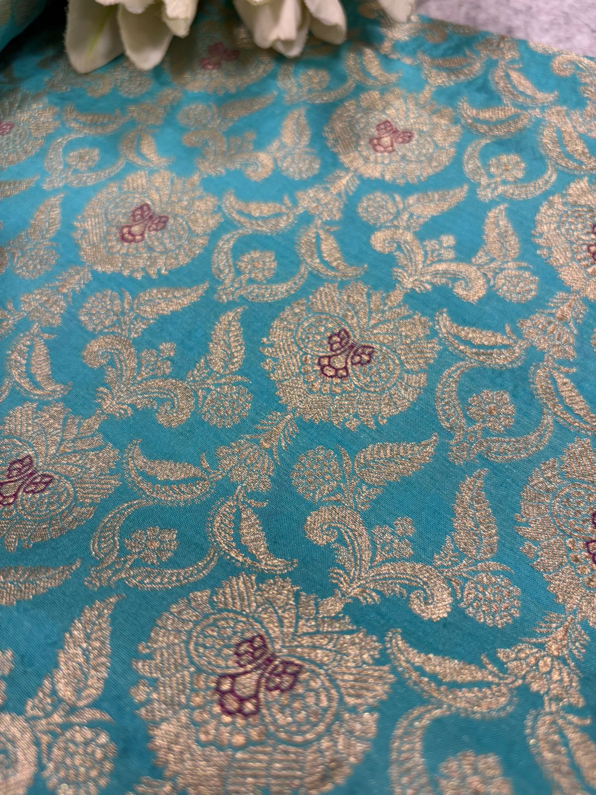 Blue Banarasi Katan Silk Fabric — Luxurious Elegance, Festive & Bridal ( 1 Mtr )
