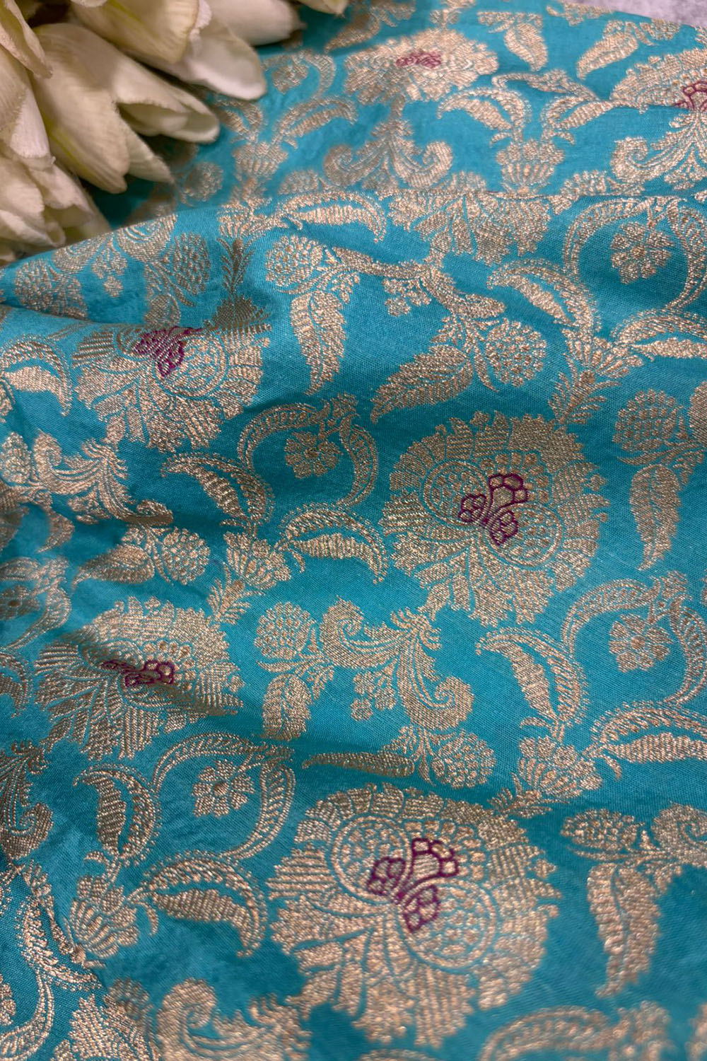 Blue Banarasi Katan Silk Fabric — Luxurious Elegance, Festive & Bridal ( 1 Mtr )