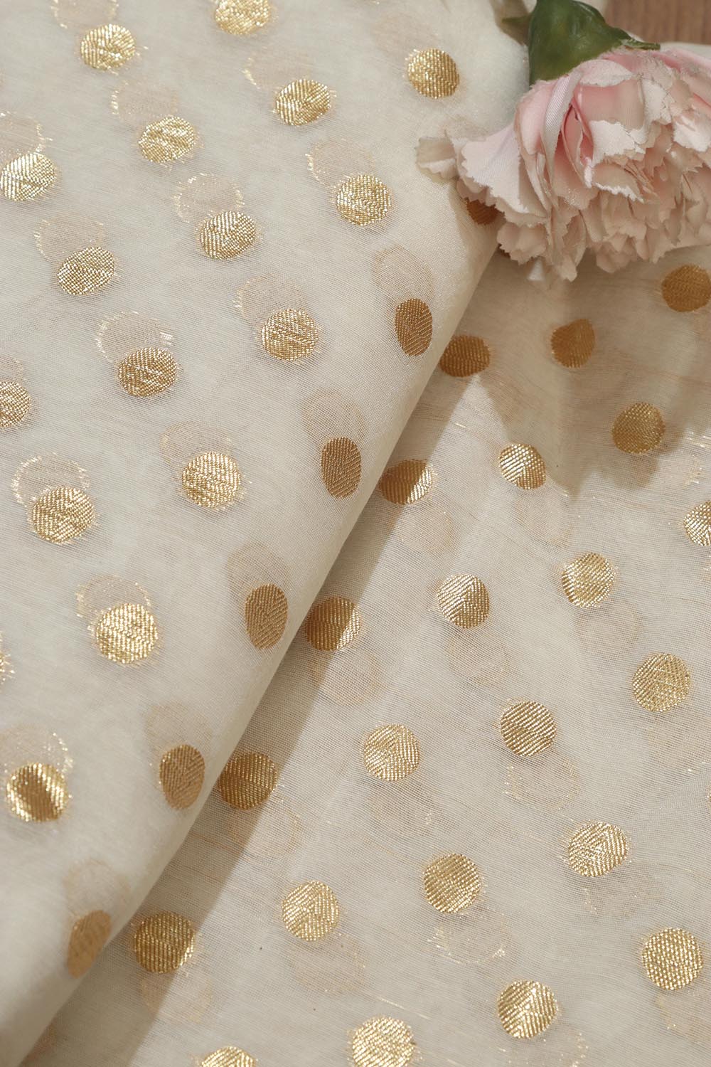 Dyeable Banarasi Chanderi Silk Polka Dots Fabric (1 mtr) - Luxurion World