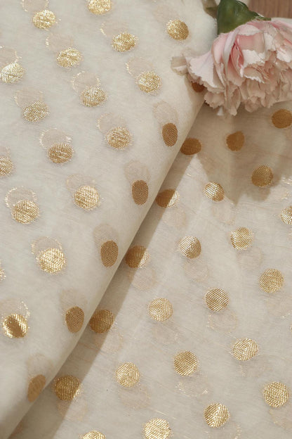 Dyeable Banarasi Chanderi Silk Polka Dots Fabric (1 mtr) - Luxurion World