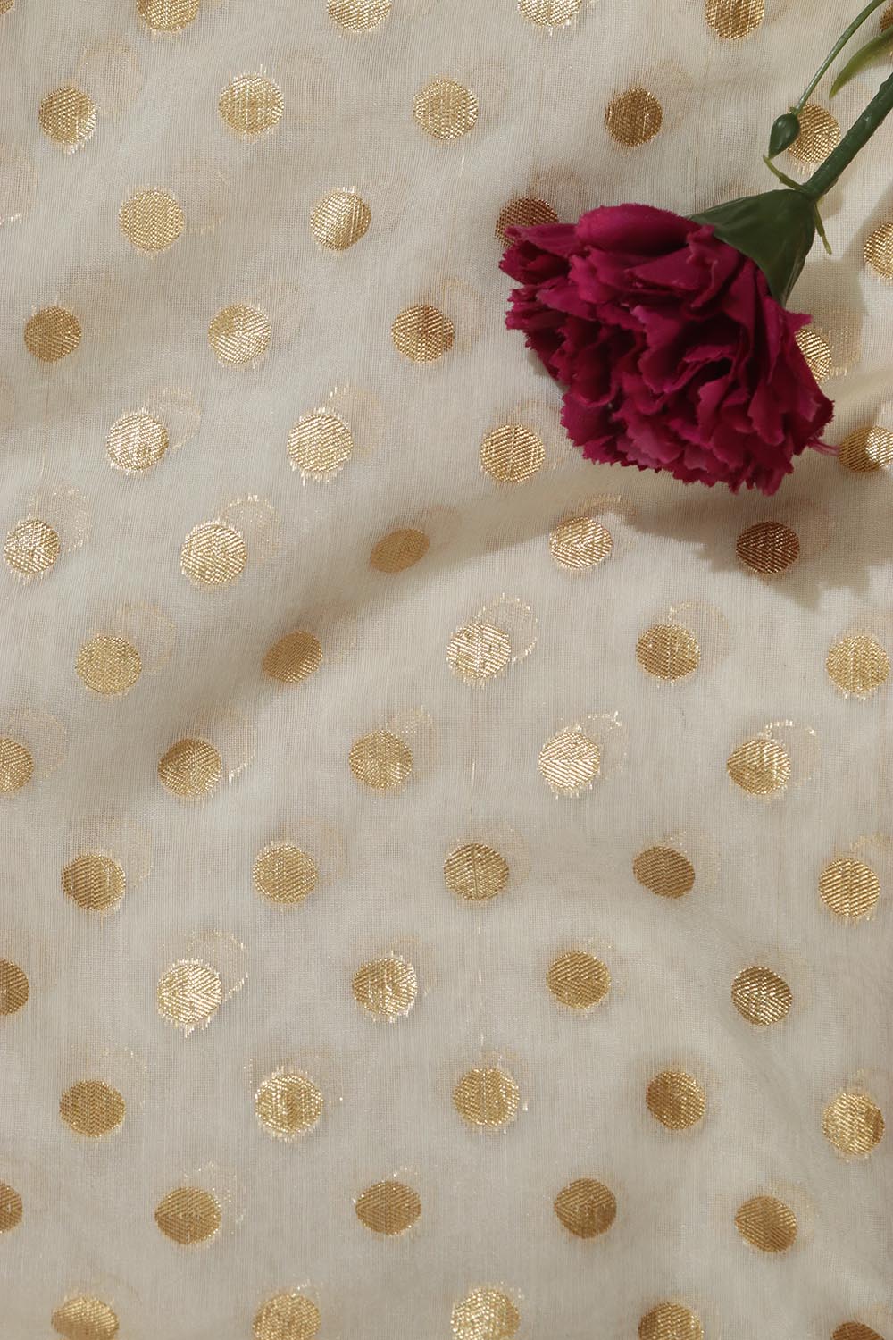 Dyeable Banarasi Chanderi Silk Polka Dots Fabric (1 mtr) - Luxurion World