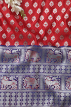 Red Banarasi Silk Big Border Fabric ( 1 Mtr ) - Luxurion World