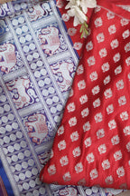Red Banarasi Silk Big Border Fabric ( 1 Mtr ) - Luxurion World