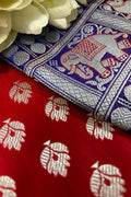 Red Banarasi Silk Big Border Fabric ( 1 Mtr ) - Luxurion World