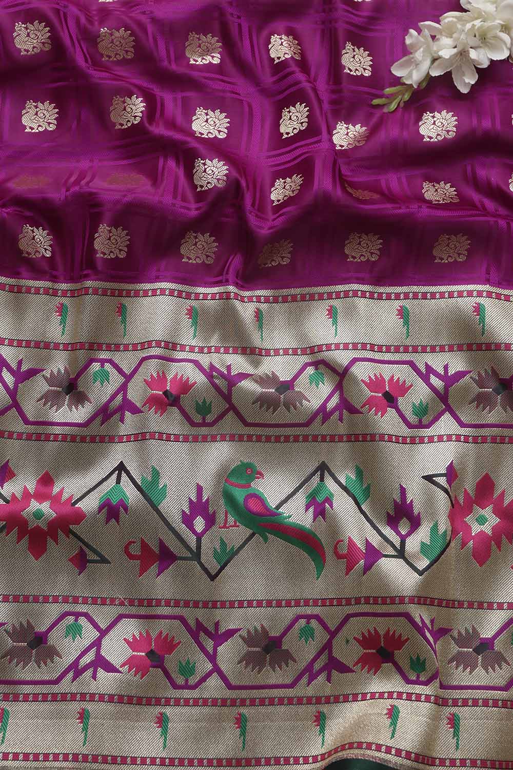 Exquisite Purple Banarasi Silk Big Border Fabric ( 2.5 mtr) - Luxurion World