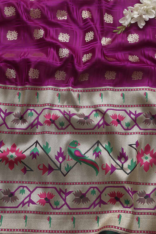 Exquisite Purple Banarasi Silk Big Border Fabric ( 2.5 mtr) - Luxurion World