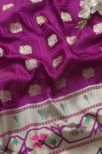 Exquisite Purple Banarasi Silk Big Border Fabric ( 2.5 mtr) - Luxurion World