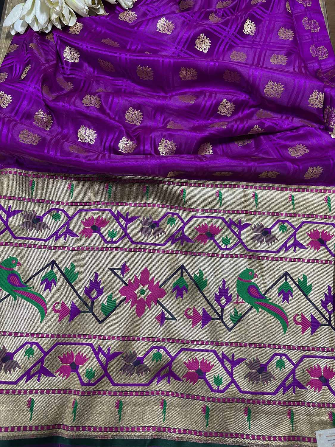 Exquisite Purple Banarasi Silk Big Border Fabric ( 0.75 Mtr ) - Luxurion World