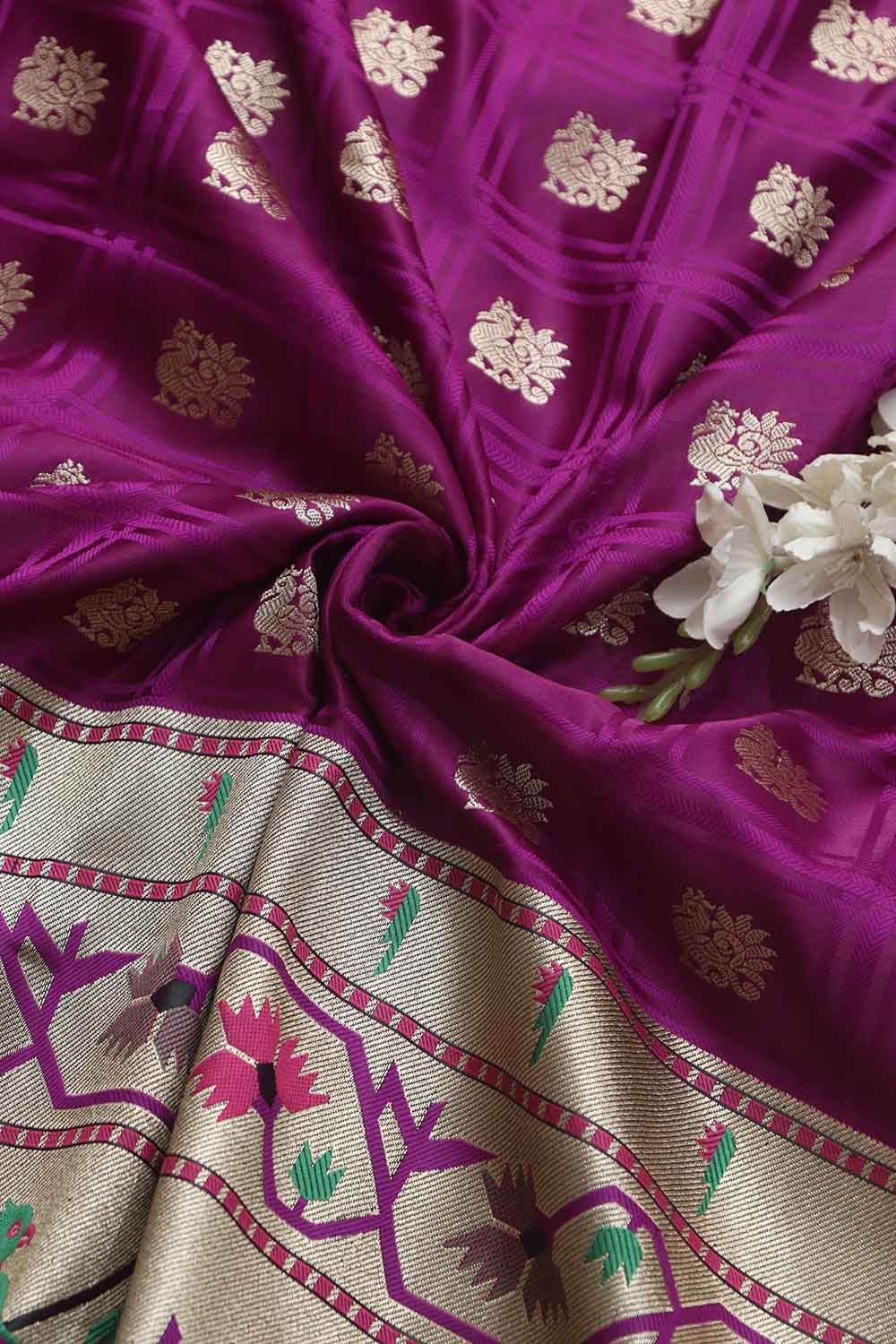 Exquisite Purple Banarasi Silk Big Border Fabric ( 2.5 mtr) - Luxurion World