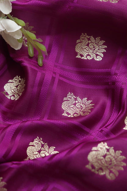Exquisite Purple Banarasi Silk Big Border Fabric ( 2.5 mtr) - Luxurion World