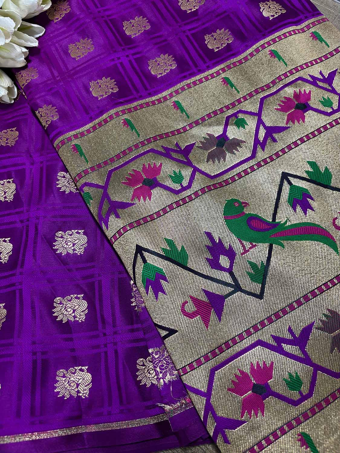 Exquisite Purple Banarasi Silk Big Border Fabric ( 0.75 Mtr ) - Luxurion World