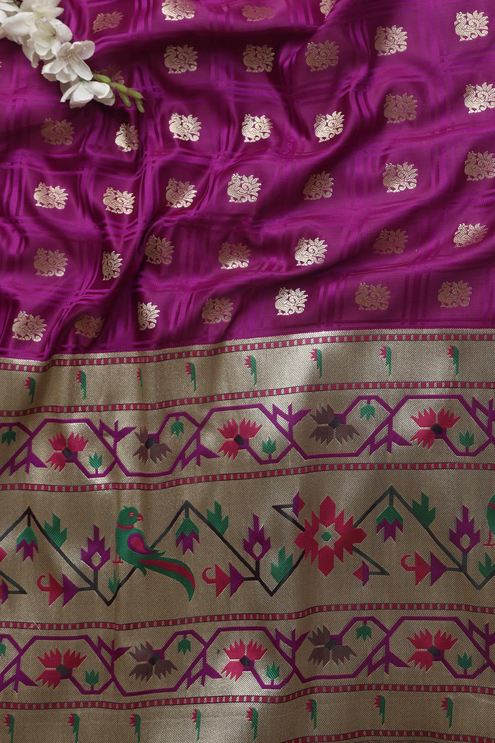 Exquisite Purple Banarasi Silk Big Border Fabric ( 2.5 mtr) - Luxurion World