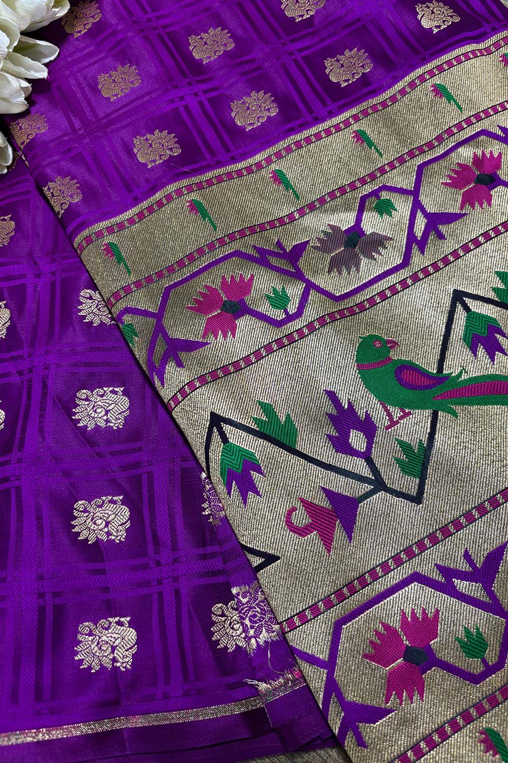 Exquisite Purple Banarasi Silk Big Border Fabric ( 0.75 Mtr ) - Luxurion World