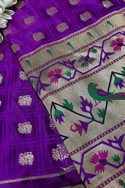Exquisite Purple Banarasi Silk Big Border Fabric ( 0.75 Mtr ) - Luxurion World