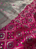 Stunning Pink Banarasi Silk Big Border Fabric ( 1 Mtr ) - Luxurion World